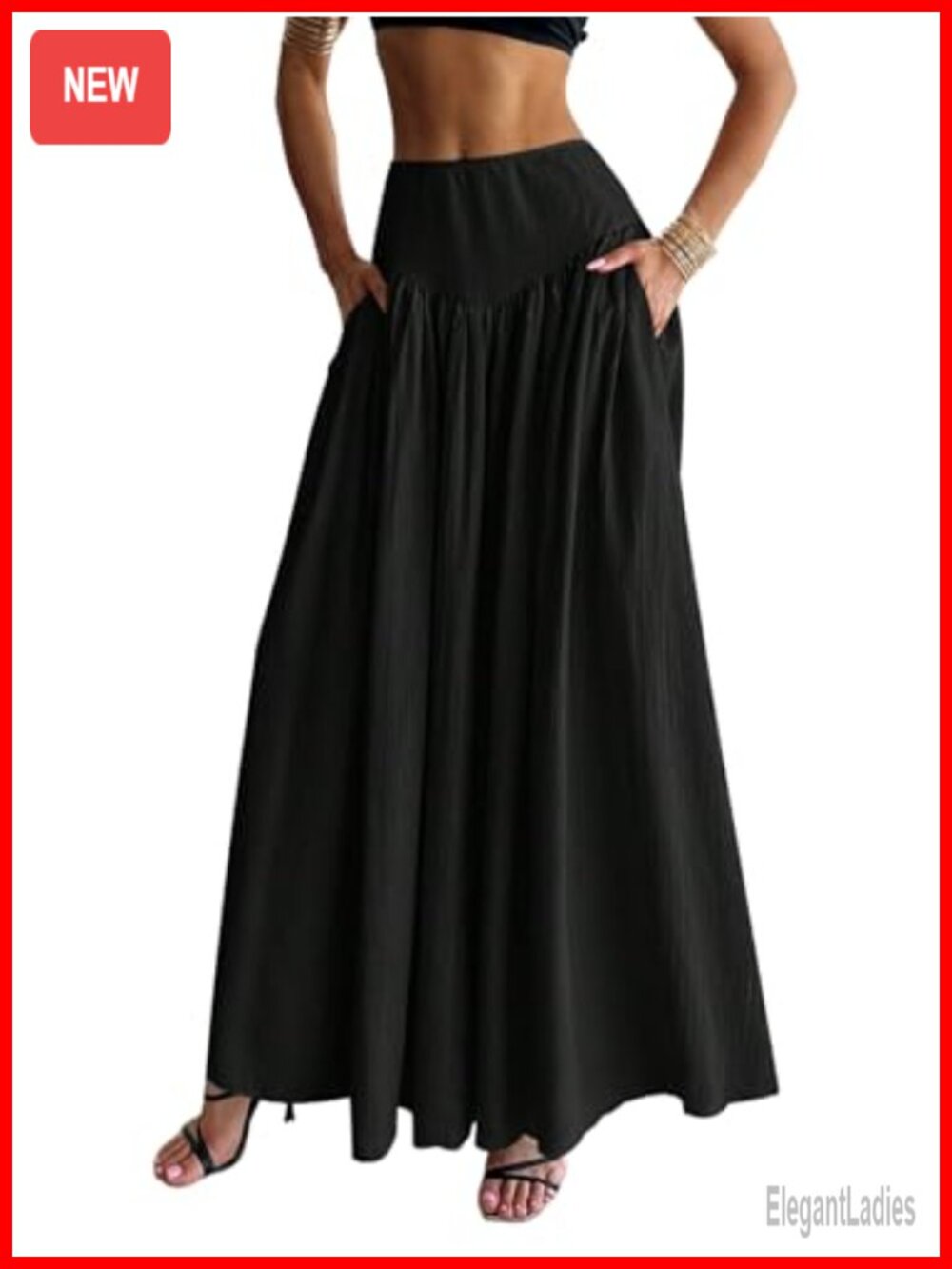 Womens Boho Flowy Ruffle Maxi Skirt High Waisted Pleated A Line